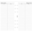 Filofax Personal Telephone Numbers Notepaper Refill