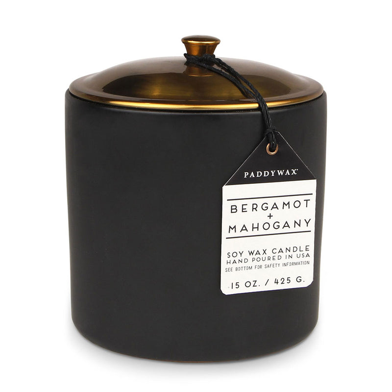 Hygge Bergamotte Mahagoni Kerze aus Keramik (Schwarz)