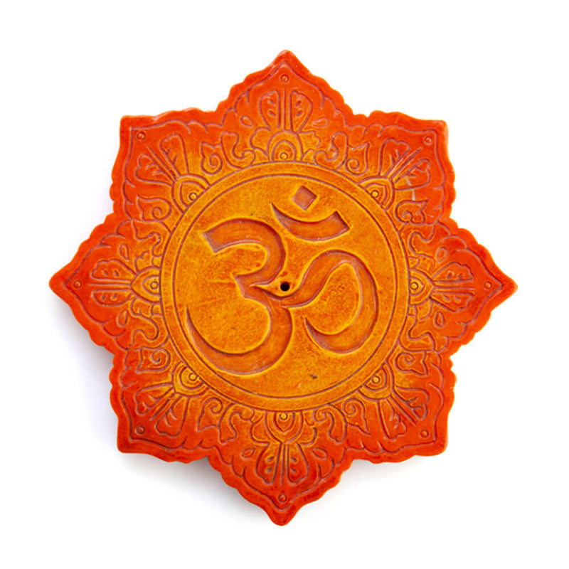 Orange Om Lotus Flat Incense Burner