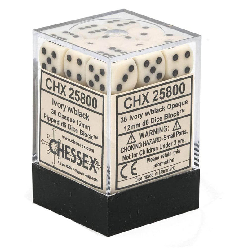 D6 -noppa läpinäkymätön 12 mm (36 noppaa)