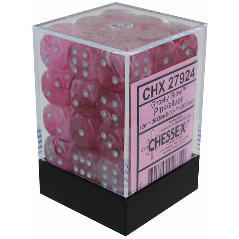 D6 Dice Ghostly Glow 12mm (36 noppaa)
