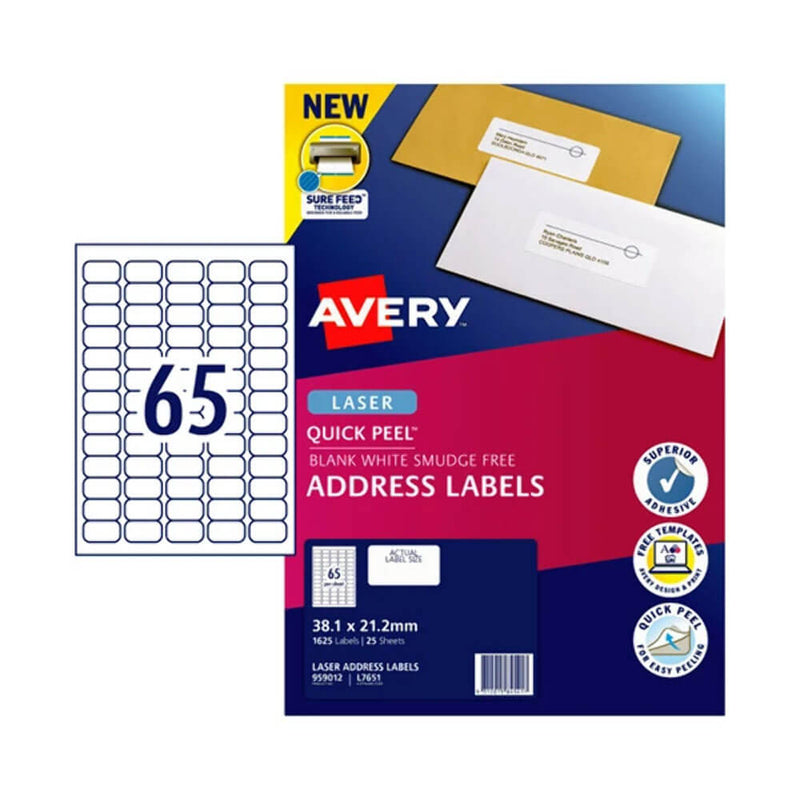 Avery Laser Address Etikett 25PK (65/Sheet)