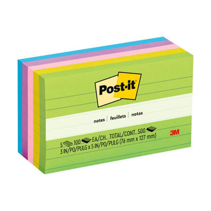 Post-it-muistiinpanot vuorattu valikoima 73x123mm (5pk)