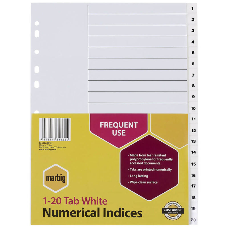 Marbig Numerical Indices & Dividers A4 (White)