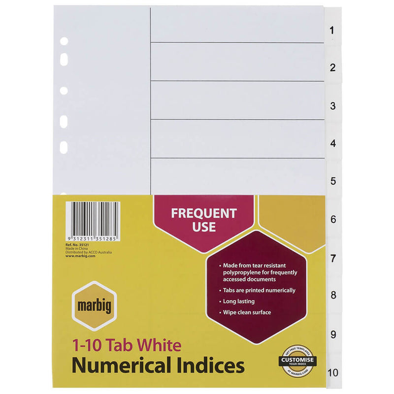 Marbig Numerical Indices & Dividers A4 (White)